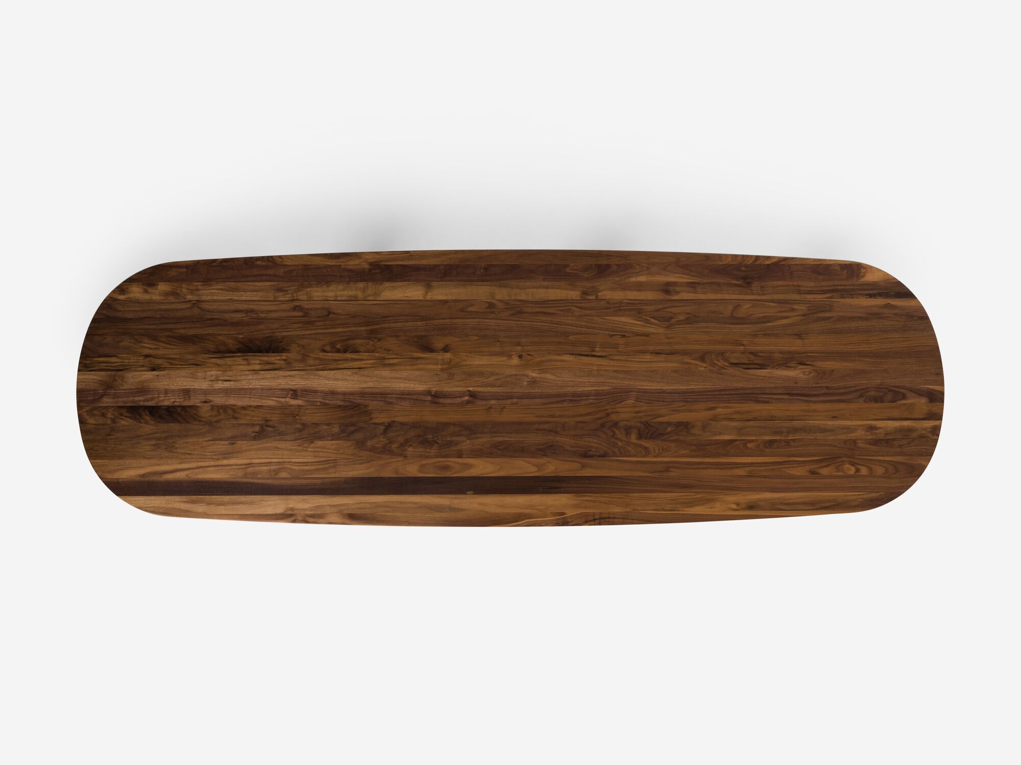 Top view of giant walnut dining table